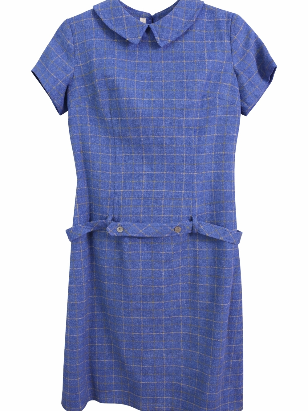 Vintage The Villager Wool Dress Blue Plaid Peter Pan Collar Midi Small